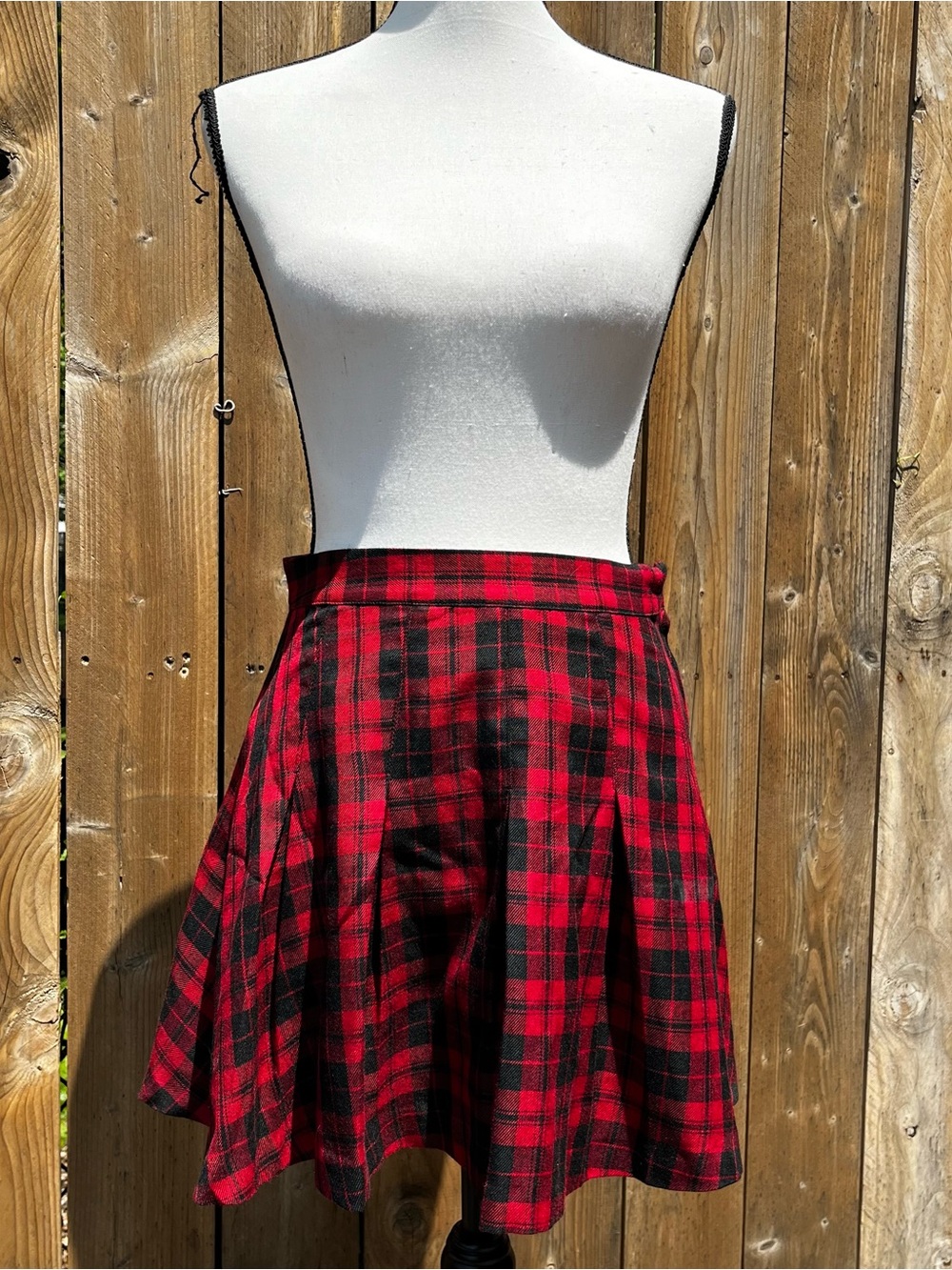 Divided H&M Red and Black Plaid Circle Skirt